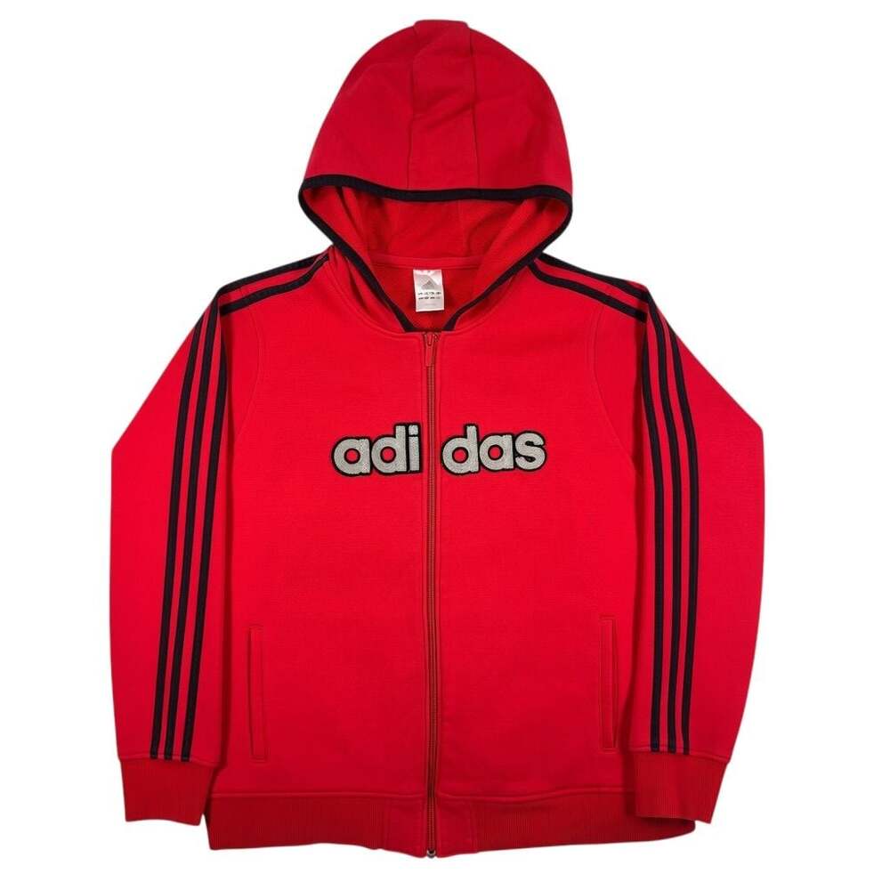 Vintage Y2K Adidas Spell Out Red Women's XL Full Zip Hoodie Sweatshirt